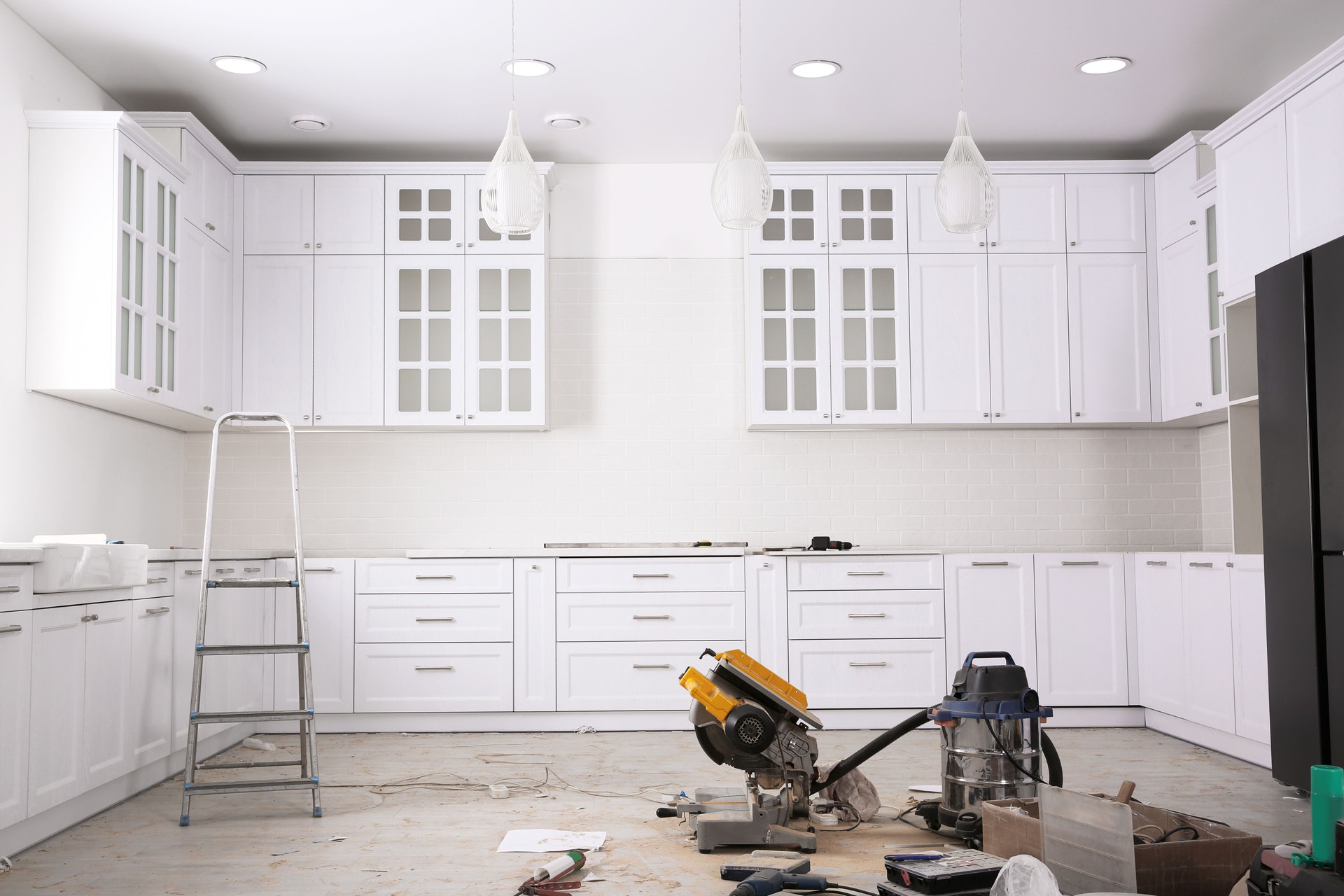 White kitchen remodeling with new cabinets